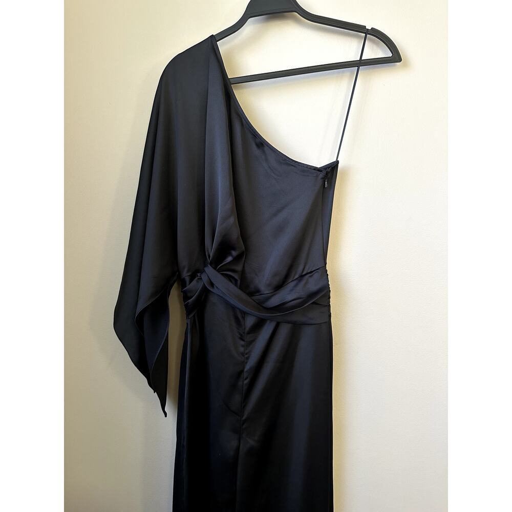 NWT Ramy Brook Simone Satin Jumpsuit Womens Size 4 Black One Shoulder $595 SRP - Picture 2 of 7